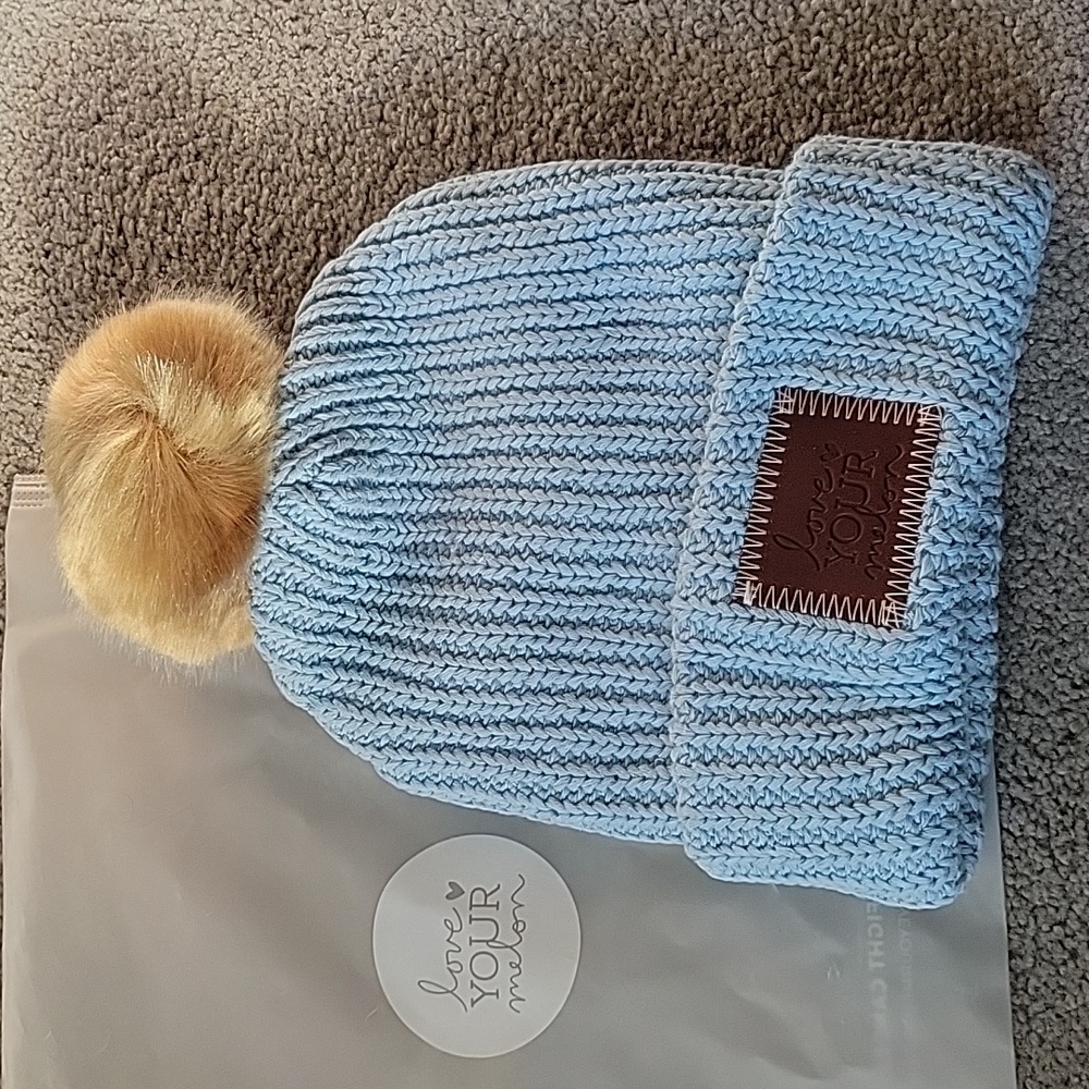 Love Your Melon Light Blue Recycled Cotton Pom Beanie
